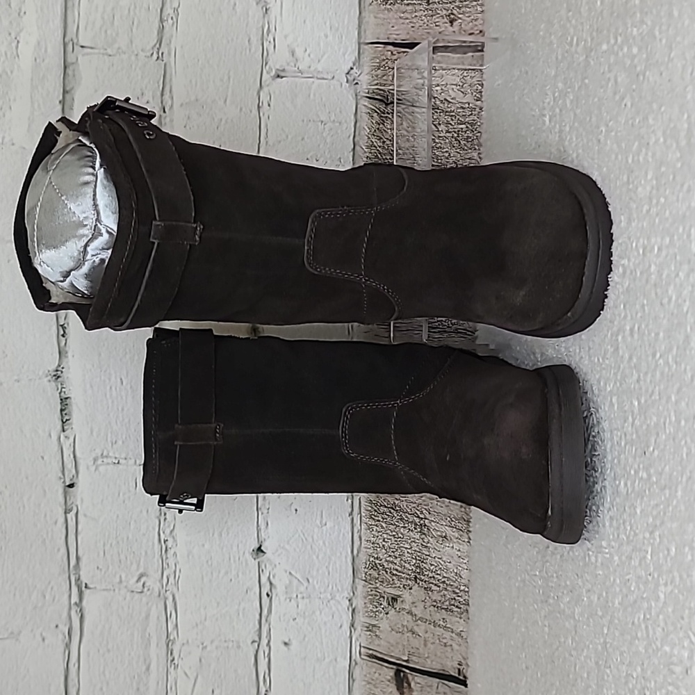 Marc Fisher M Fearra Comfy Sherpa Lined Suede Leather Mid-Calf Boots Dark Brown